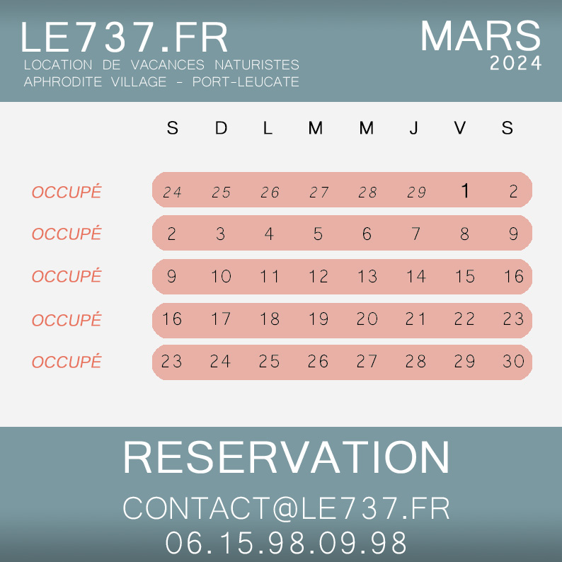 Reservation 737 mars 2024
